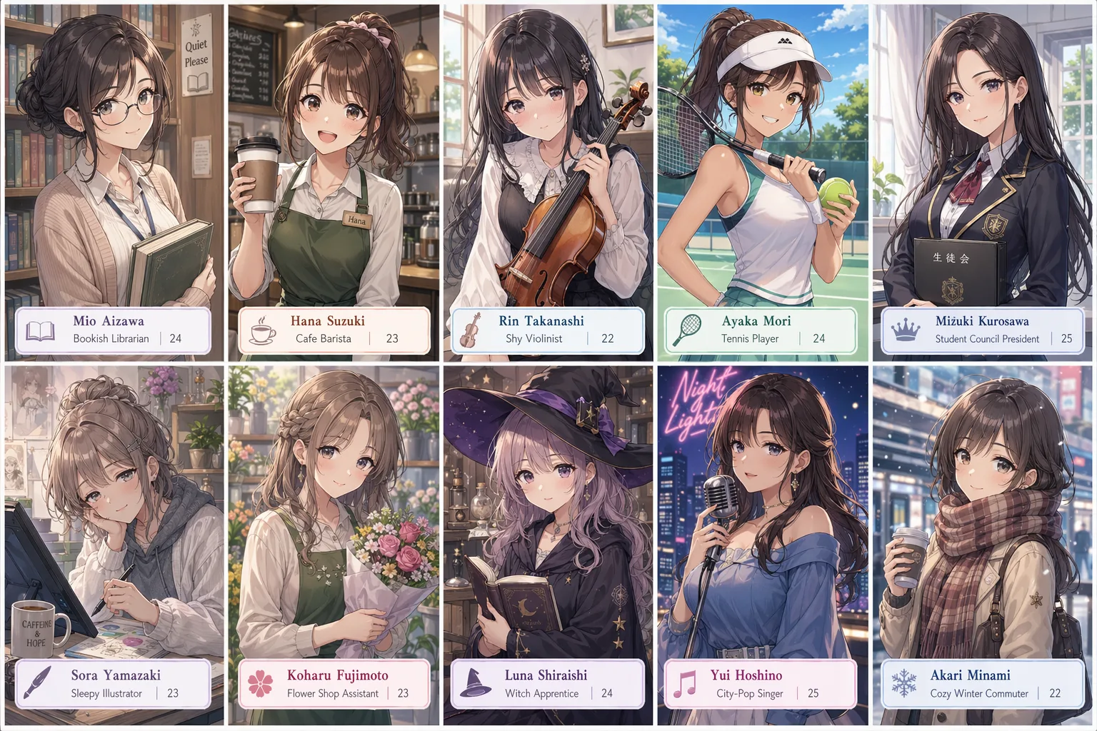 anime ten panel character grid