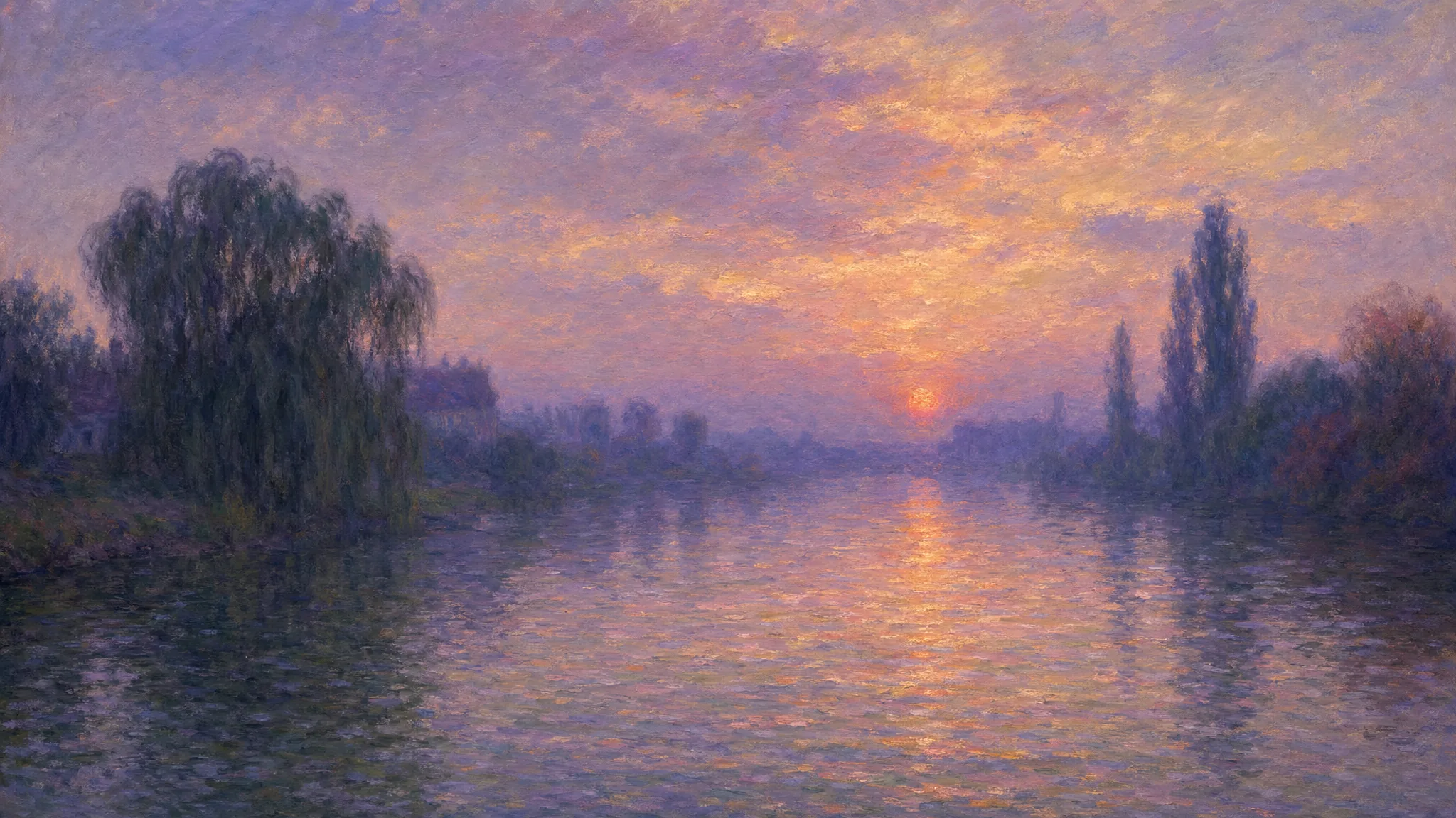 impressionist river dusk