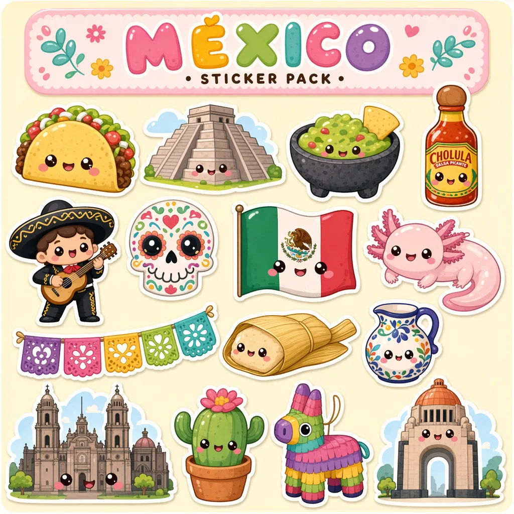 kawaii sticker pack mexico