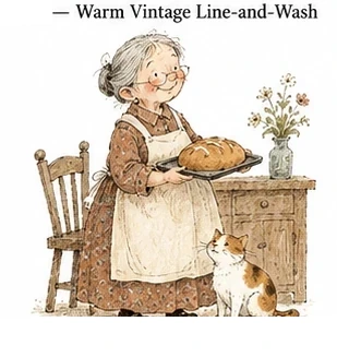 Warm Vintage Line-and-Wash