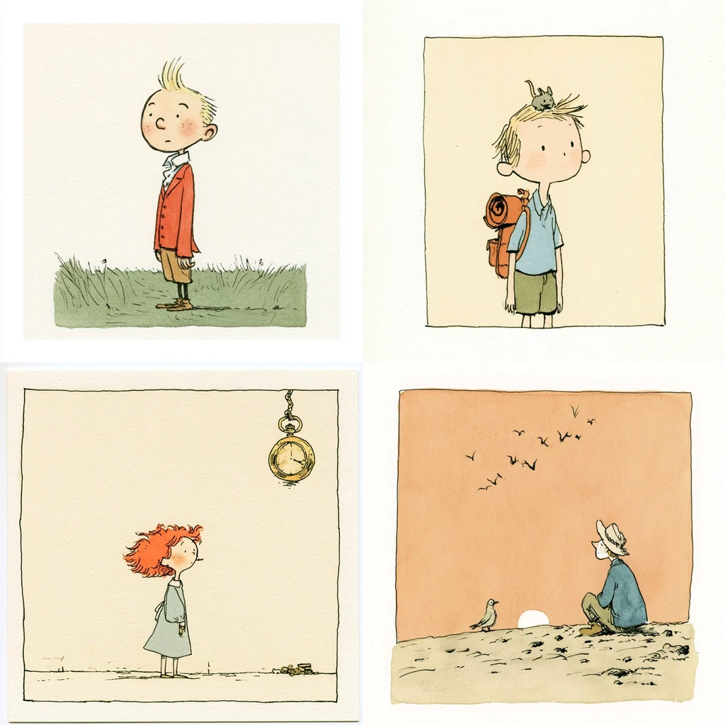 Mid-Century Poetic Ink & Watercolor Storybook