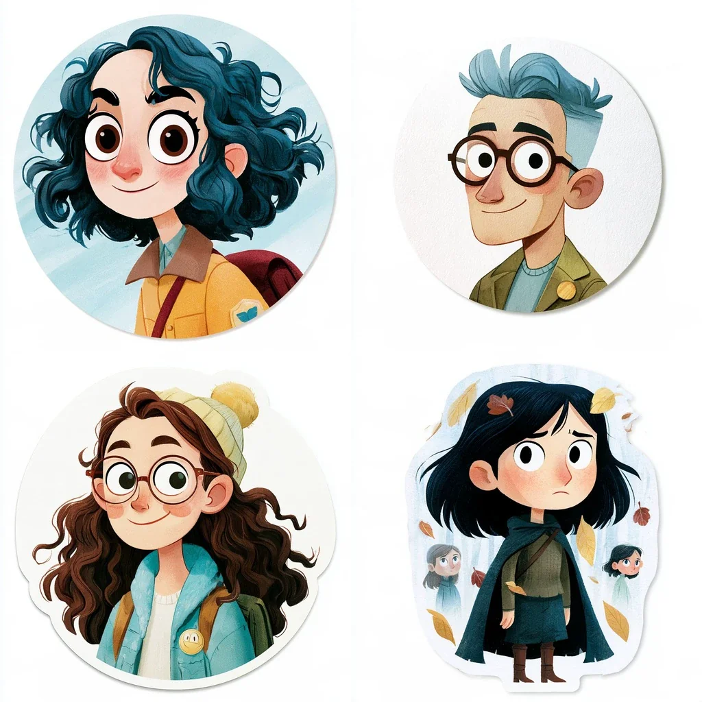 Whimsical Watercolor Die-Cut Sticker Cartoon