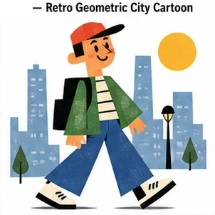 Retro Geometric City Cartoon