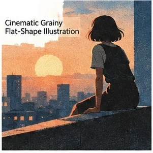 Cinematic Grainy Flat-Shape Illustration