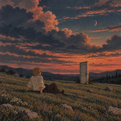 Retro 90s Cel Anime & Korean Emotional Webtoon Illustration, Grainy Nostalgic Film Aesthetic